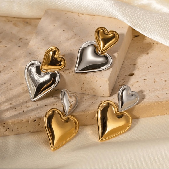 Layered Heart Earrings | Mixed Metal - Gold - Picture 2 of 2